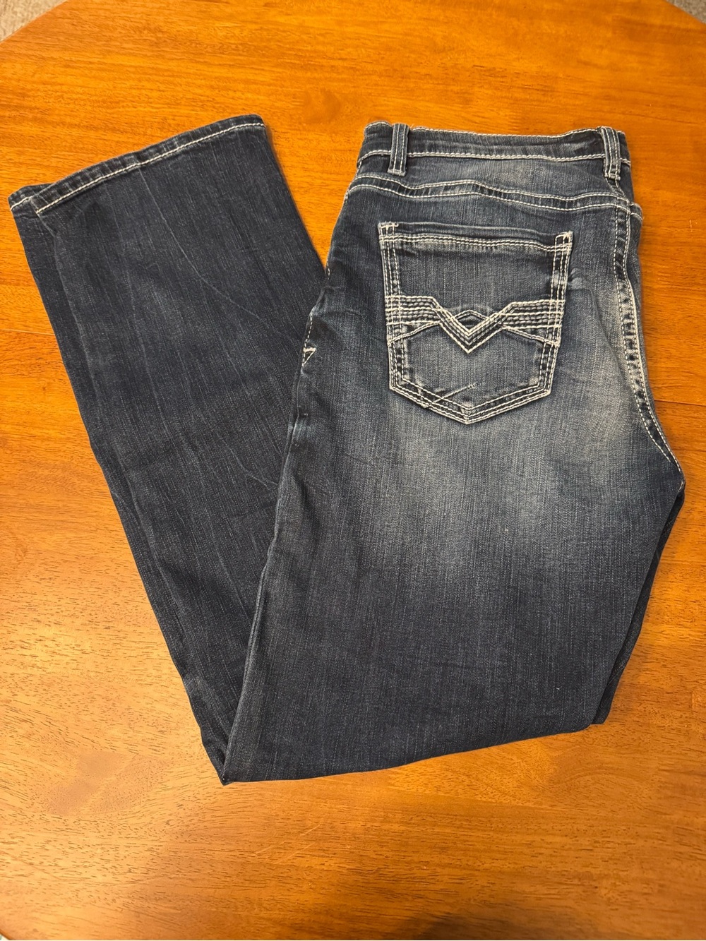 BKE Tyler Straight Dark Blue Jeans with Contrast Stitching